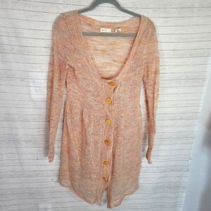 Anthropologie Pink and Orange Cardigan Sweater V-Neck Longline